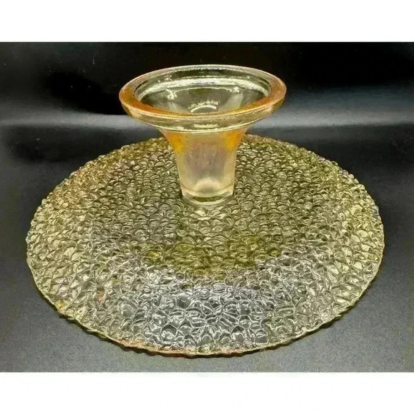 Vetropuro Gold Amber Glass 8 1/4” Diameter Pedestal Textured Dessert Stand Plate - Picture 6 of 9